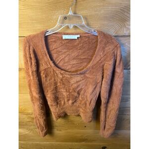 ASTR The Label Womens Fuzzy Knit Sweater Crop Top Long Sleeve Brown 
Small Fall